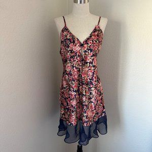 Honors Intimates Vintage Slip Dress Peekaboo Silky V Neck Floral Print Multi M